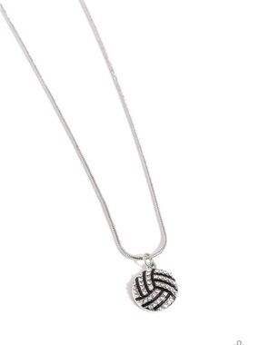 Silver Crystal Round Volleyball Pendant Necklace - Women's Jewelry
